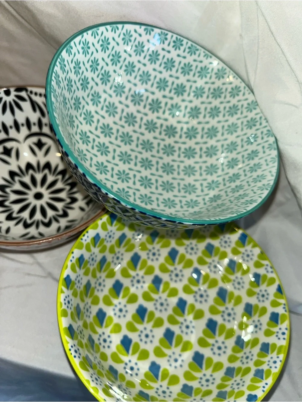 Set of Colorful Patterned Ceramic Bowls - Multi Color